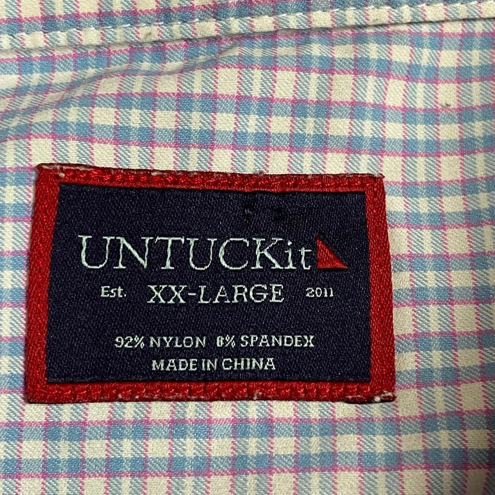 UNTUCKIt Mens XXL Button Down Blue Pink Gingham Check Performance‎ Shirt